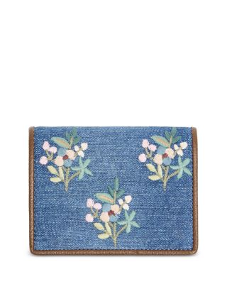 Embroidered Flower Flap French Wallet 