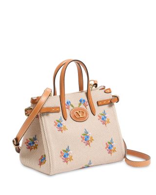 Small Floral VLogo Embroidered Canvas Tote Bag
