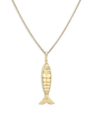 14K Yellow Gold Diamond Lucky Fish Pendant Necklace, 16-18"