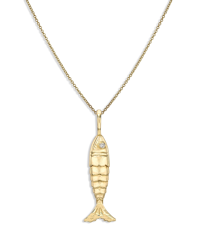 Zoe Lev 14K Yellow Gold Diamond Lucky Fish Pendant Necklace, 16