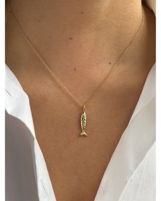 14K Yellow Gold Diamond Lucky Fish Pendant Necklace, 16-18"