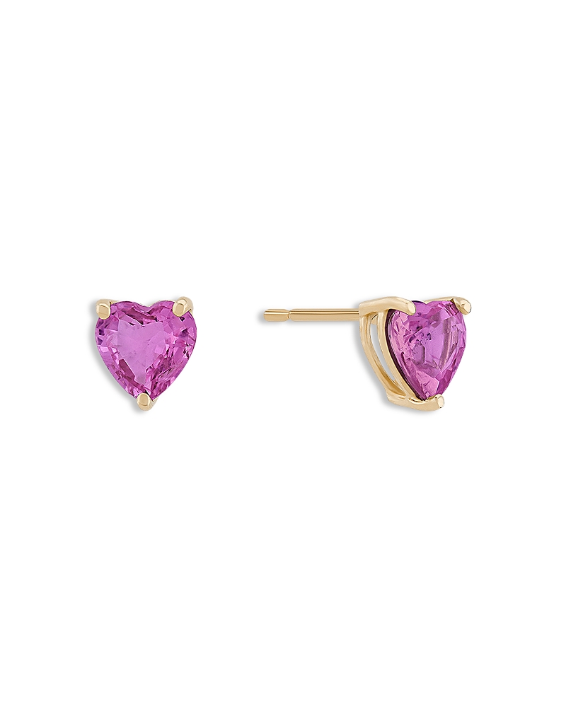 Lana 14K Yellow Gold Pink Sapphire Heart Stud Earrings