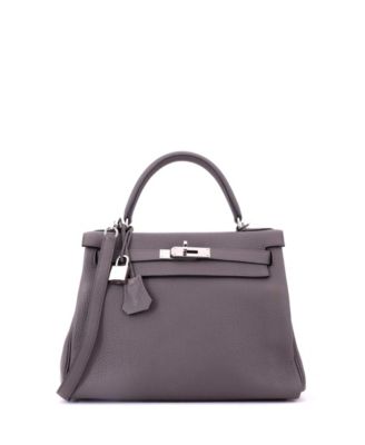 Kelly 28 Handbag Grey Clemence with Palladium Hardware