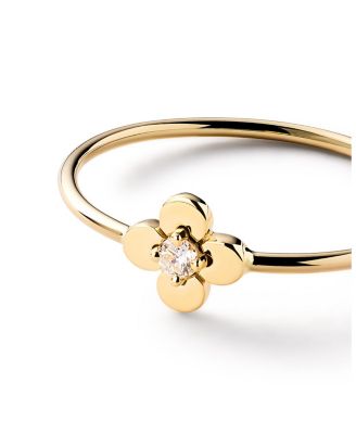 Solid Yellow Gold Mini Lab-Grown Diamond Flower Ring