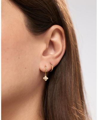 Solid Yellow Gold Mini Flower Drop Earrings