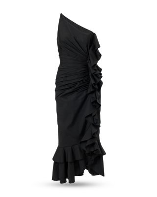 One Shoulder Ruched Midi Dress