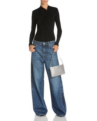 Side Detail Wide Leg Jeans in Dark Blue