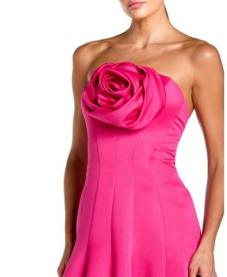  Satin Strapless Ballgown with 3D Flower Detail