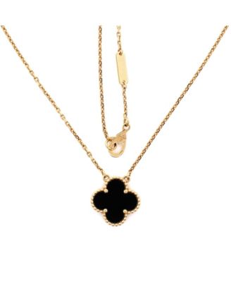  Vintage Alhambra Pendant Necklace 18K Gold and Onyx, 16.25"