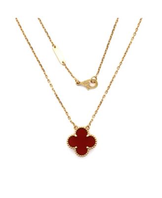  Vintage Alhambra Pendant Necklace 18K Gold and Carnelian, 16.25"