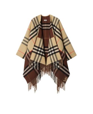  Contrast Check Cashmere Wool Cape