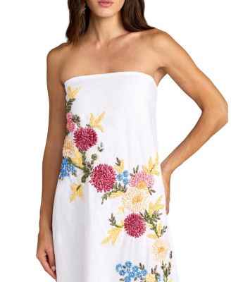  Strapless Floral Embroidered Linen Gown