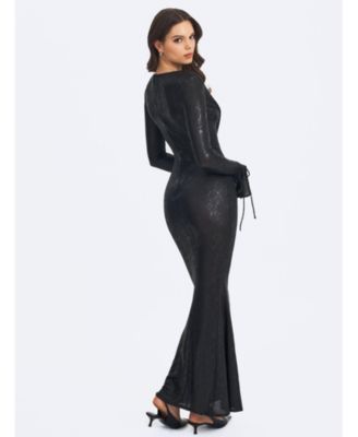 Ilysia V-Neck Plunge Snakeskin Mermaid Hem Maxi Dress