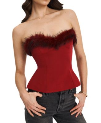  Ivette Faux Fur-Trimmed Peplum Top
