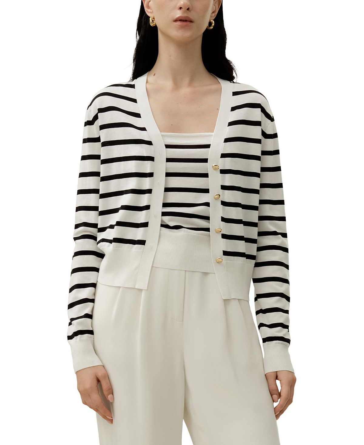 Lilysilk Silk-Cotton Striped Knit Cardigan Set