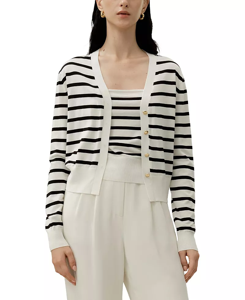 Lilysilk Silk-Cotton Striped Knit Cardigan Set