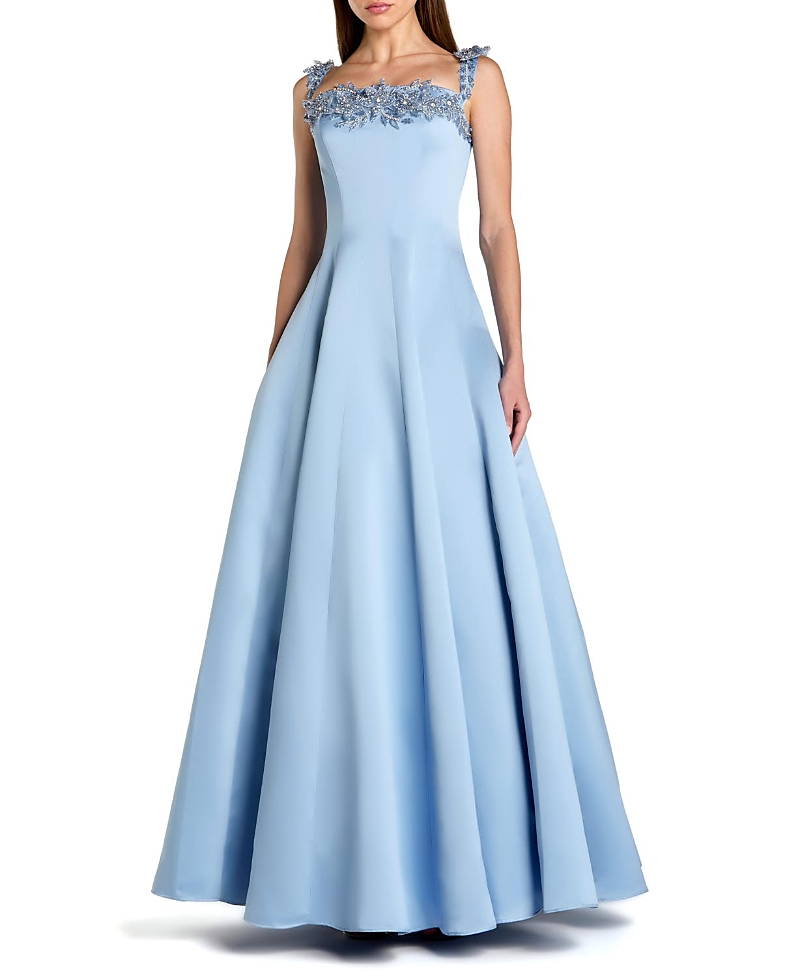 Mac Duggal Satin Beaded Off The Shoulder Ballgown