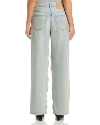 Bonnie Mid Rise Loose Fit Straight Jeans in Dusty Blue