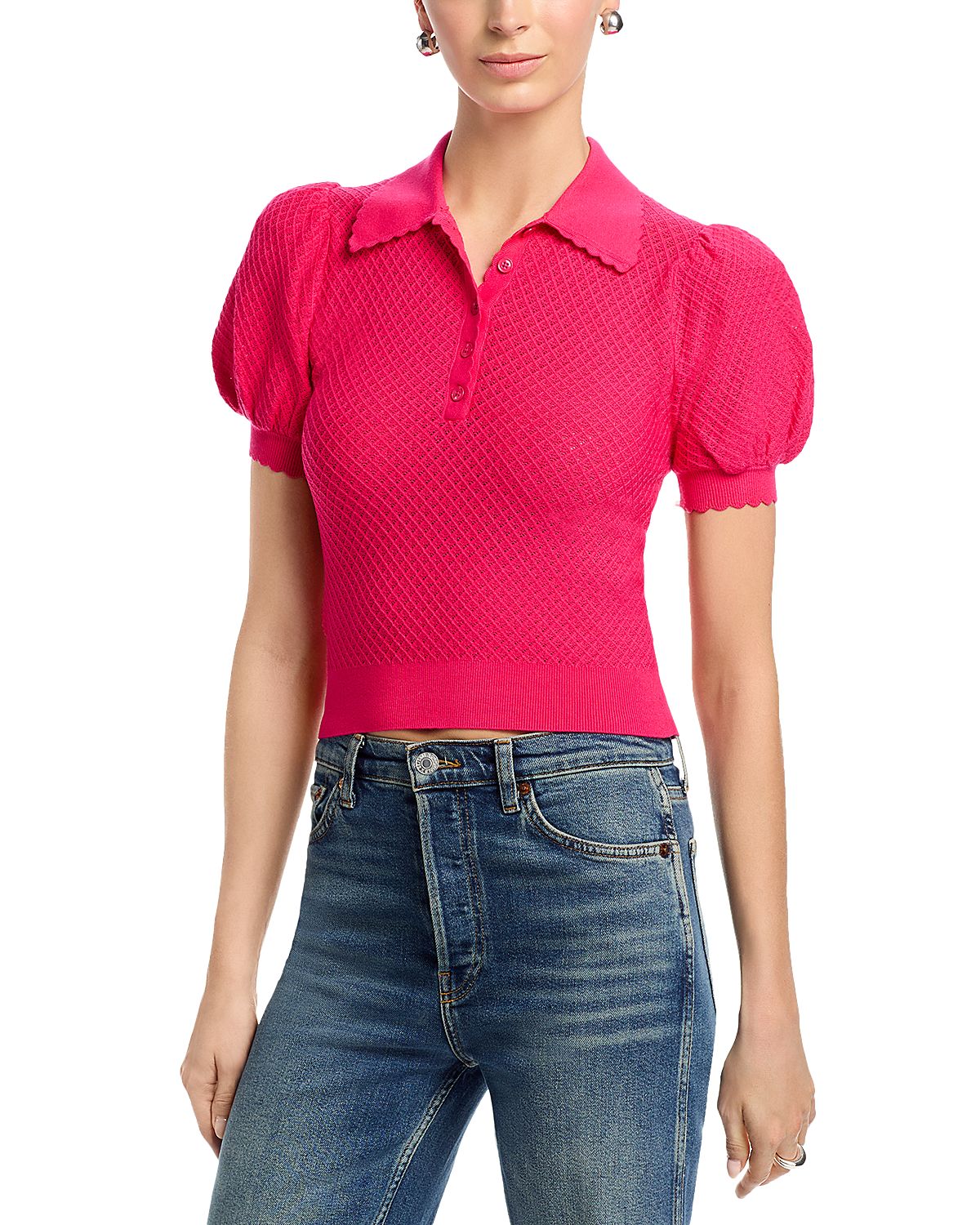Alice and Olivia Ramona Pointelle Polo Sweater