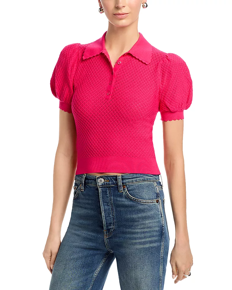 Alice and Olivia Ramona Pointelle Polo Sweater