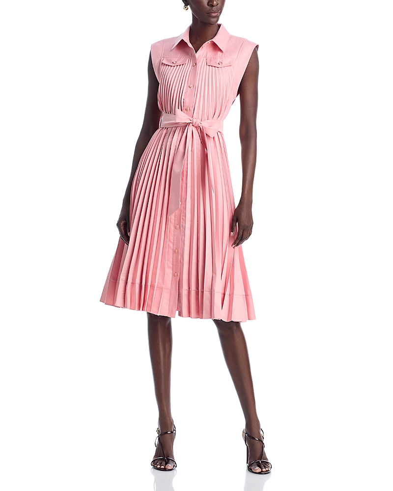 Milly Johanna Pleated Twill Midi Dress