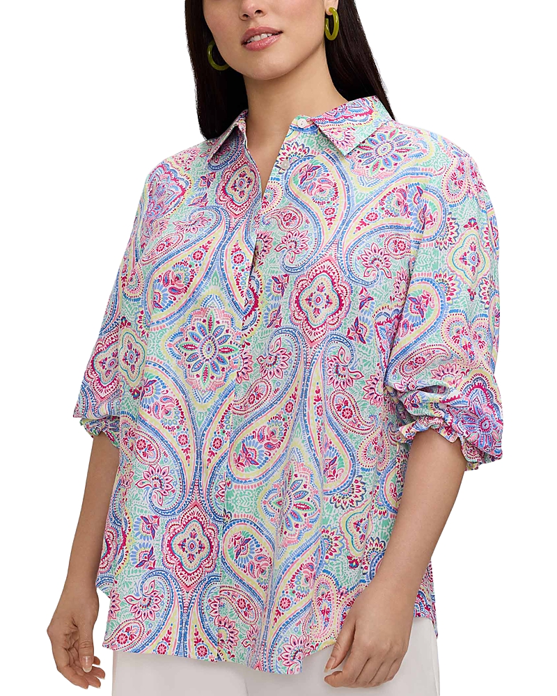 Foxcroft Plus Olivia 3/4 Sleeve Paisley Shirt