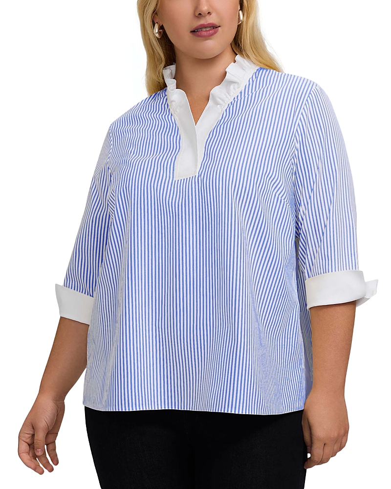 Foxcroft Plus Tammy 3/4 Sleeve Stripe Shirt