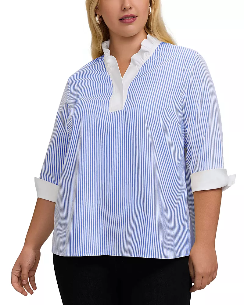 Foxcroft Plus Tammy 3/4 Sleeve Stripe Shirt