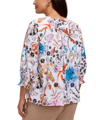 Alicia 3/4 Sleeve Tropical Watercolor Shirt