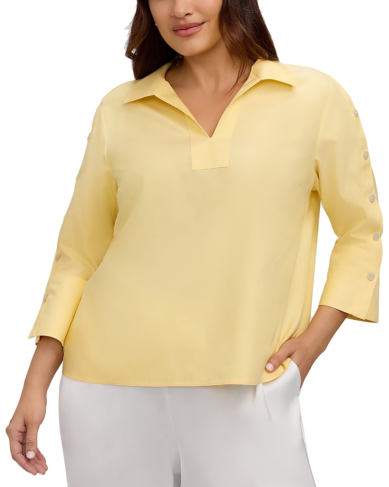 Foxcroft Plus Lainey 3/4 Sleeve Popover Blouse
