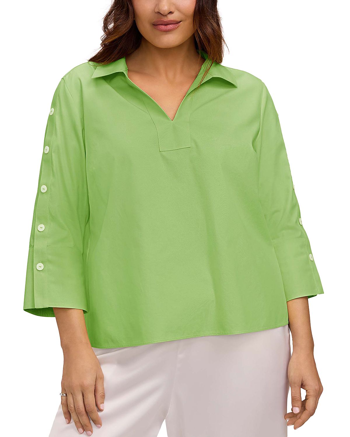 Foxcroft Plus Lainey 3/4 Sleeve Popover Blouse