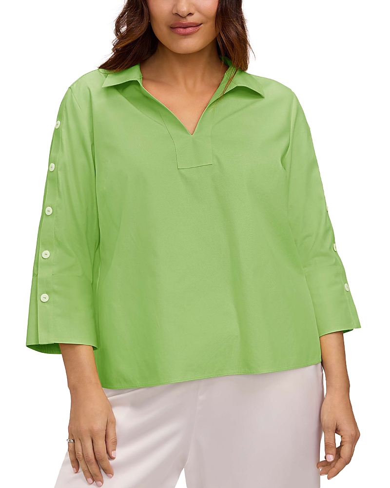 Foxcroft Plus Lainey 3/4 Sleeve Popover Blouse