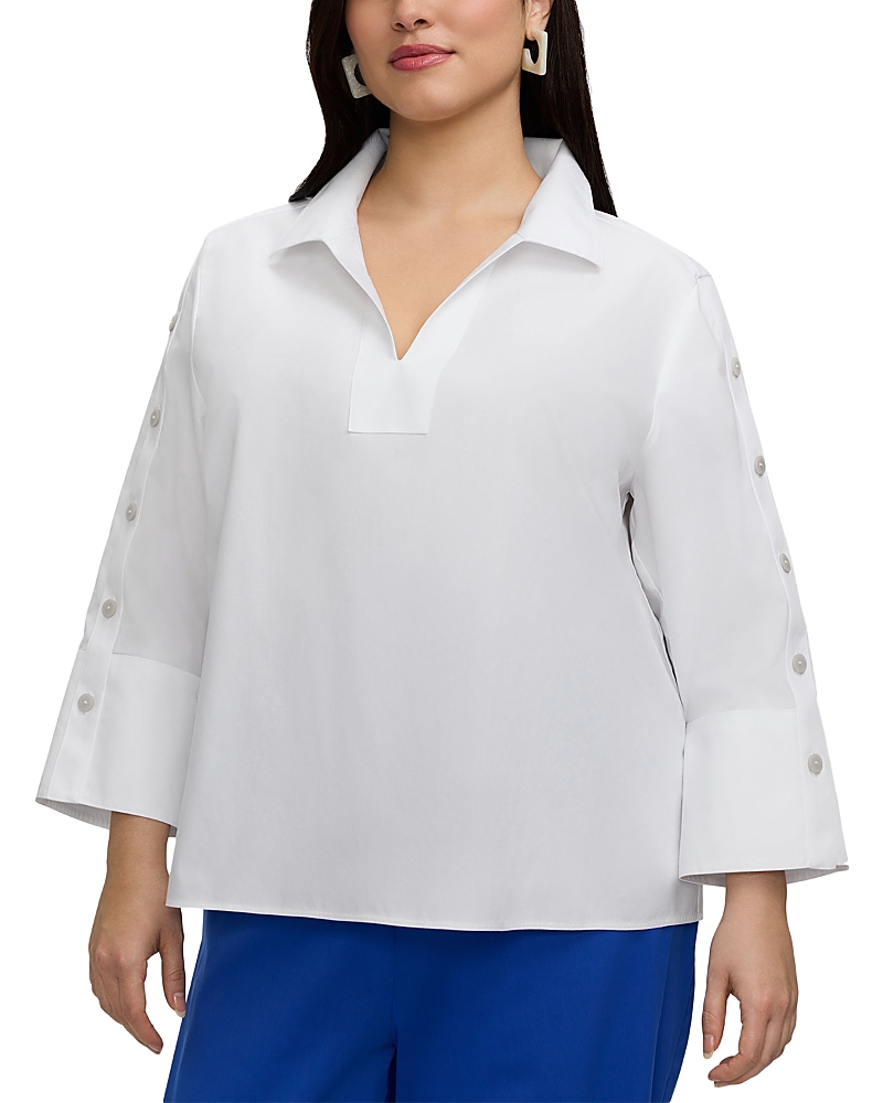 Foxcroft Plus Lainey 3/4 Sleeve Popover Blouse