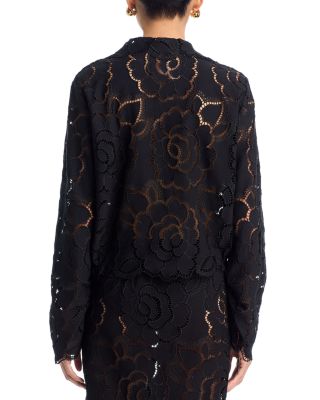 Long Sleeve V Neck Lace Shirt & Pull On Midi Pencil Skirt