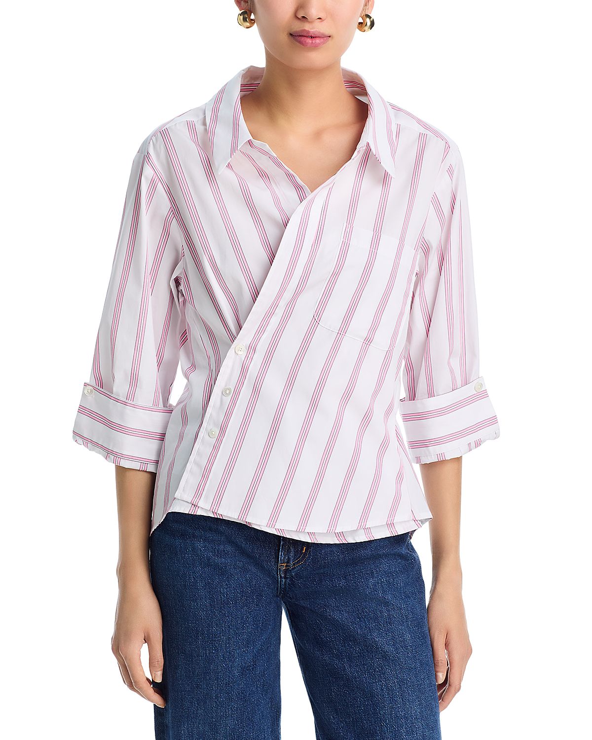 Cissa 3/4 Sleeve Asymmetric Wrap Shirt