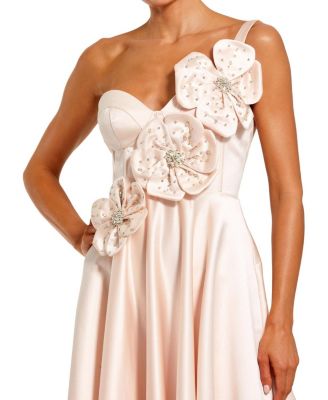  Strapless Satin Bustier Gown with 3D Flowers
