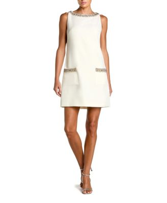 Sleeveless Crepe Mini Dress with Rhinestone Trim