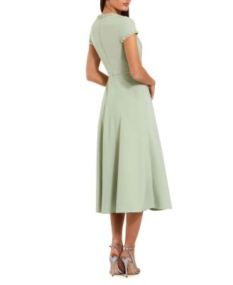  Crepe Midi Dress with Rhinestone Beading