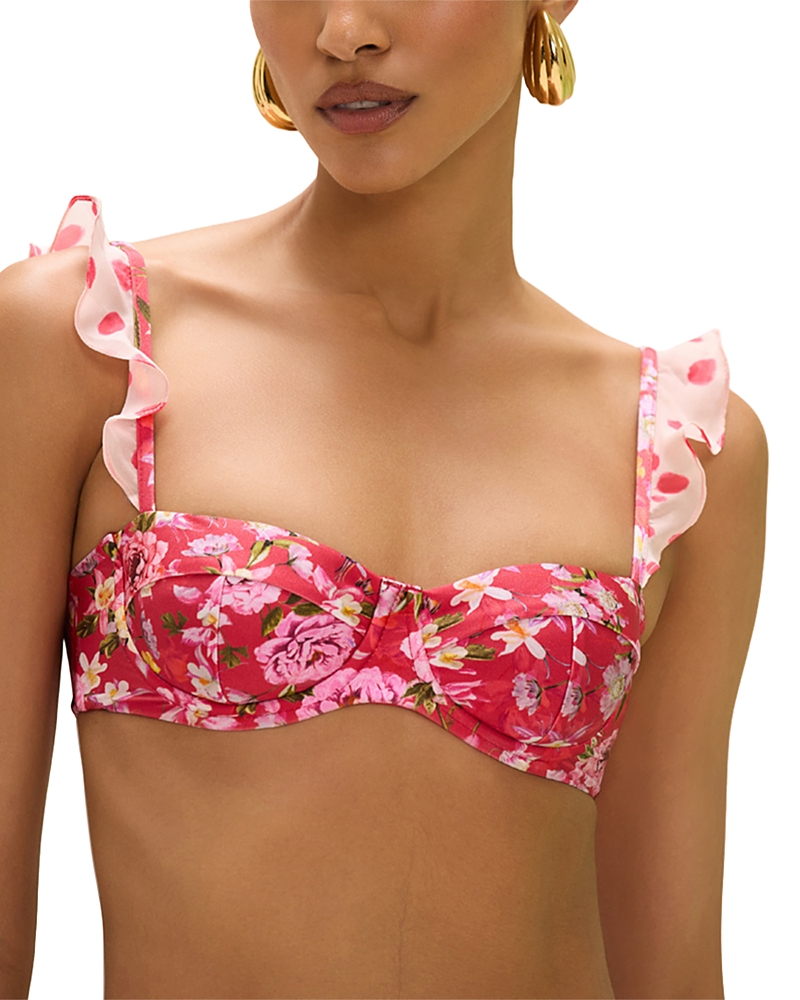 PatBO Peony Print Bikini Top