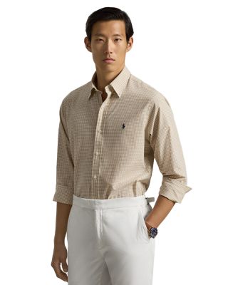 Cotton Stretch Poplin Gingham Check Classic Fit Button Down Shirt