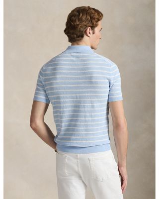 Striped Cotton Linen Polo Collar Sweater