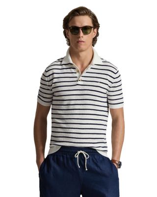 Striped Cotton Linen Polo Collar Sweater