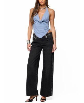 Zenya Backless Cowl Neck Halter Top