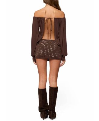 Studded Off Shoulder Backless Romper