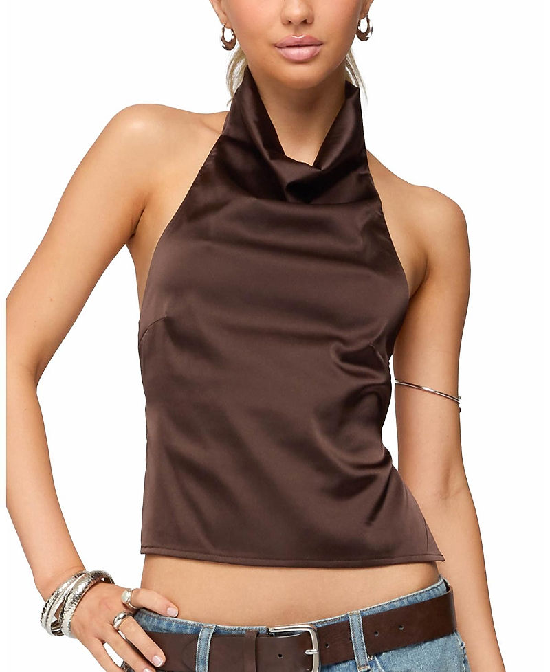Edikted Satin Effect Backless Cowl Neck Top