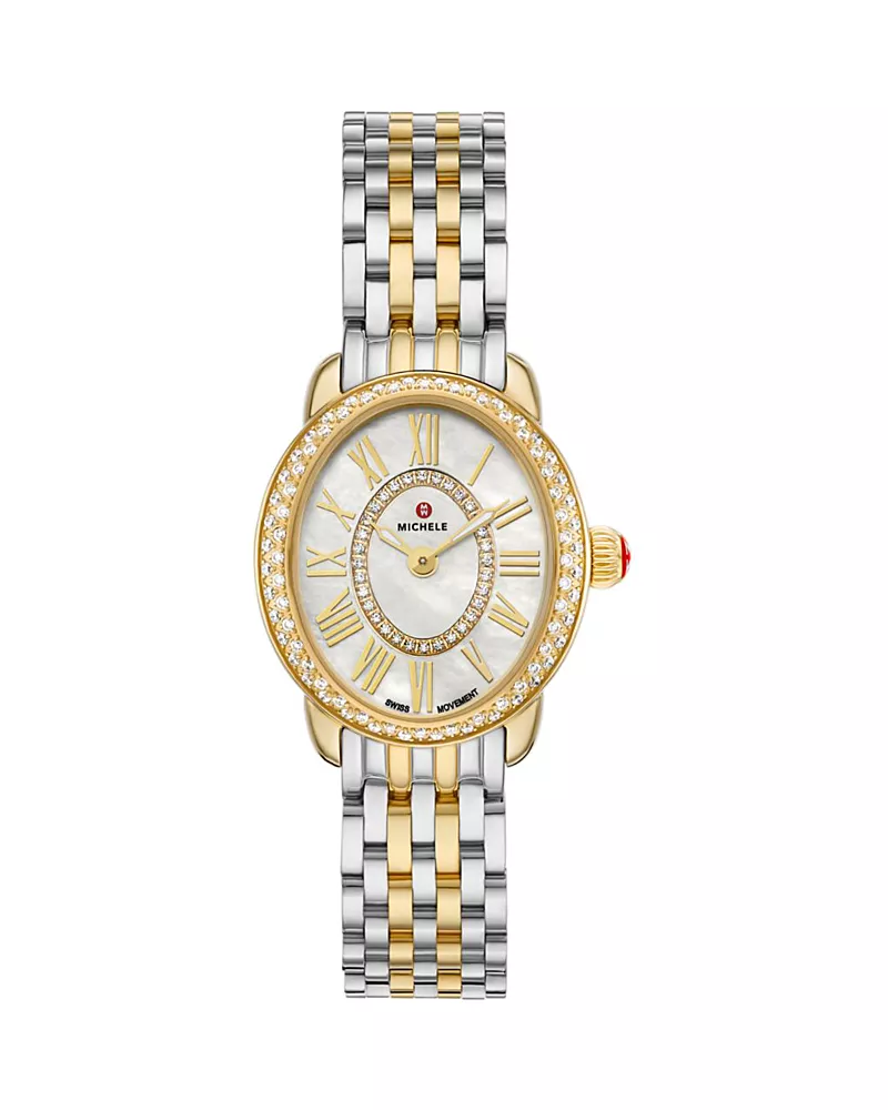 Michele Serein Oval Diamond Two Tone 18K Gold-Plated Watch, 24mm x 27mm