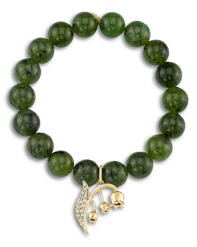 Sydney Evan 14K Yellow Gold The Terra Canadian Jade & Diamond Lily of the Valley Bead Bracelet