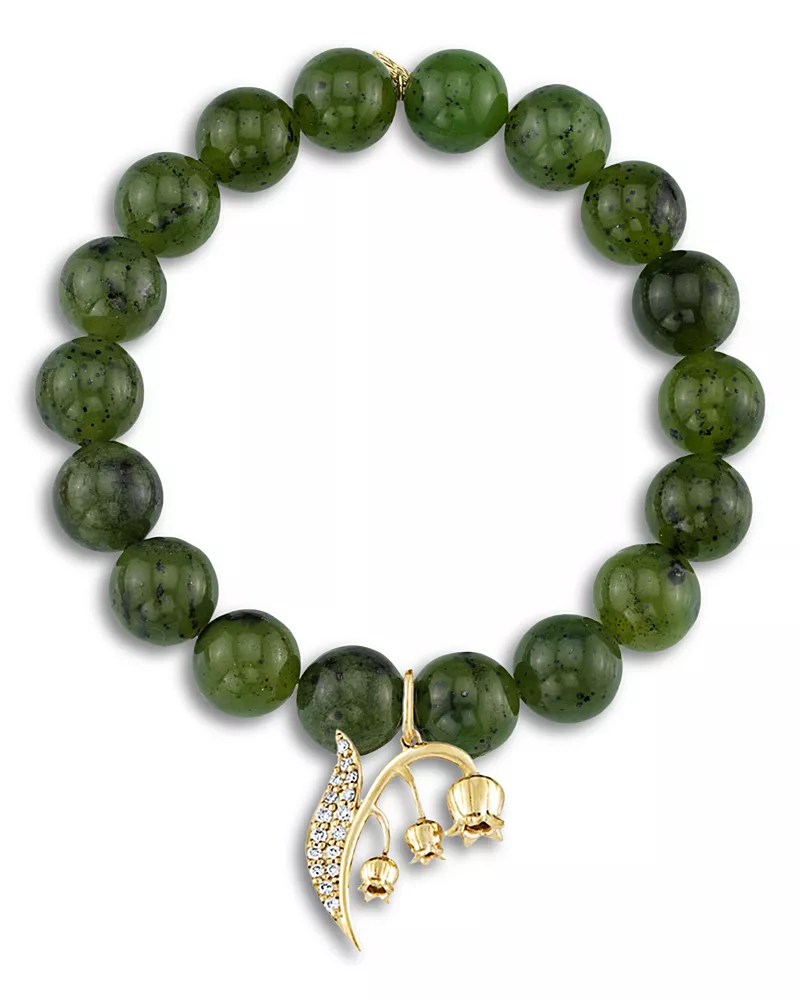 Sydney Evan 14K Yellow Gold The Terra Canadian Jade & Diamond Lily of the Valley Bead Bracelet