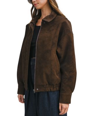 Oversized Faux Suede Bomber Jacket