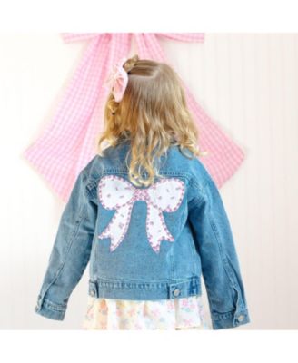 Girls' Pearl and Gemstone Floral Bow Patch Denim Jacket - Little Kid, Big Kid